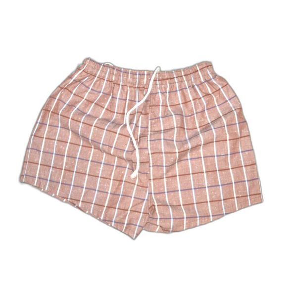 Vintage MCM 50s Square Cut Plaid Lined Drawstring Swim Bathing Suit - Picture 1 of 5